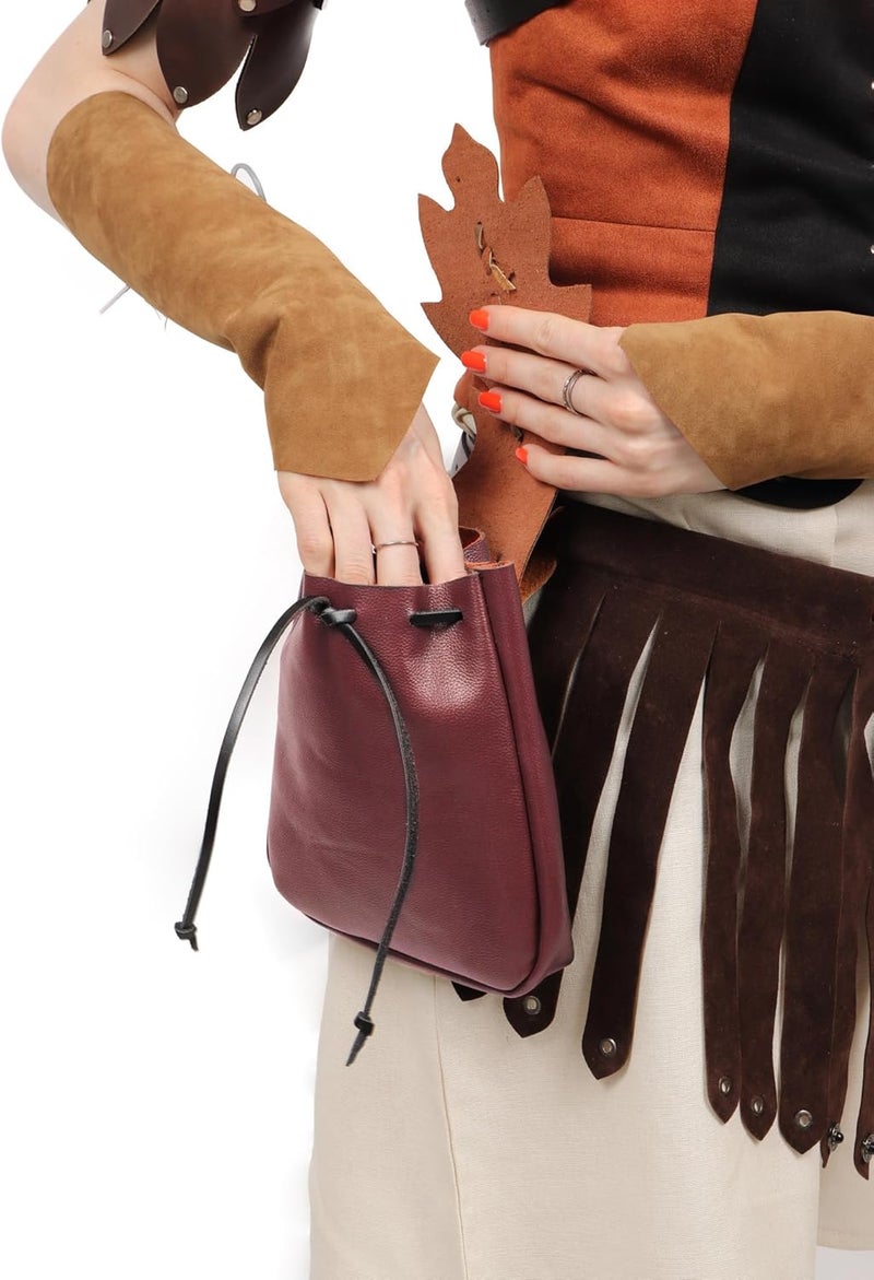 Procos Renaissance Belt Pouch Coins Purse Drawstring PU Leather Leaf Medieval Waist Bag for LARP Ren Faire - Image 5
